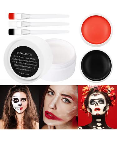 Halloween Makeup Face Body Paint - Professional SFX Makeup Kit Special Effects Ghost Skeleton for Adult Full Coverage Cosplay Corpse Paint Fx Makeup (Black & White & Red)