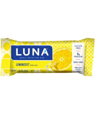 CLIF LUNA Luna BAR - Gluten Free Snack Bars - Lemon Zest -8g of Protein - Non-GMO - Plant-Based Wholesome Snacking - On The Go Snacks (1.69 Ounce Snack Bars, 15 Count) - Pack of 2