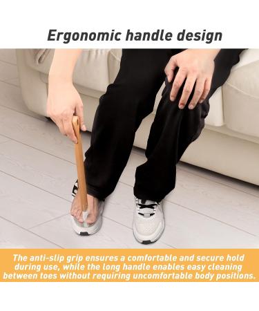 Long Wooden Handle Foot Towel Brush with 4 Reusable Covers - Exfoliating Foot Scrubber for Men and Women - 18 inches - Buy Online on GoSupps.com