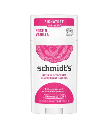 Schmidt's Aluminum Free Natural Deodorant for Women and Men, Rose and Vanilla with 24 Hour Odor Protection, Certified Natural, Vegan, Cruelty Free, 2.65 oz