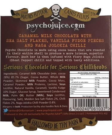 Psycho Chocolate - Chilli Chocolate Salted Caramel with Naga Jolokia (Ghost Pepper) 1 x 100g Bars - Buy Online on GoSupps.com