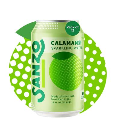 Sanzo Flavored Sparkling Water - Calamansi (Lime) 12-Pack - Carbonated Drink Made with Real Fruit and Sugar-Free - Non-GMO, Gluten-Free & Vegan - 12 Fl Oz Cans - Tart Lime with Hints of Tangerine