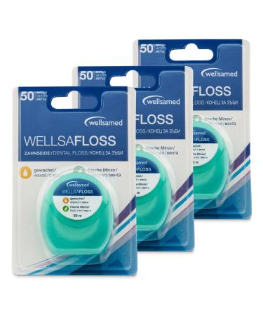 Wellsamed dental floss in a 50m dispenser for thorough interdental cleaning (mint flavour 3 pieces)