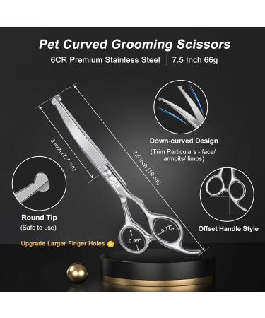 Ciicii 9PCS Professional Dog Grooming Shear Set - 7.5 inch Effilier Scissors & Curved/ Straight Hair Styling Tools for Cats & Dogs - Round Safety Tip - Ideal for Pet Fur Care - Buy Online on GoSupps.com