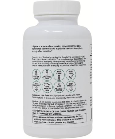 PRISTINE S L Lysine 1000MG | Vegan Amino Acid for Lip & Gum Health Immunity & Muscle Support | 30-Day Supply - Gluten Free - Buy Online on GoSupps.com