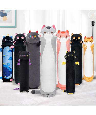 Mewaii 28in Long Cat Plush Pillows Stuffed Animals Squishy Pillows - Plushie Cute Kitty Sleeping Hugging Plush Pillow Soft Toys for Kids(Grey) 28inch/70cm 28in/70cm Lite Gray Cat