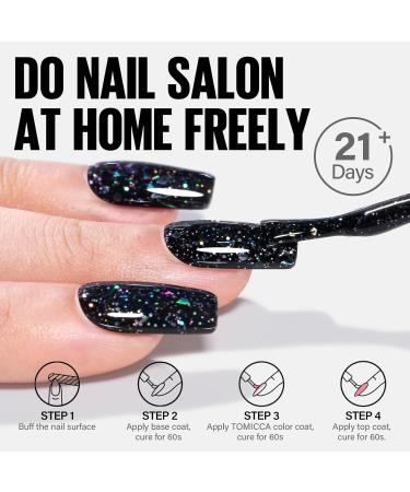 Tomicca UV Nail Polish Glitter Black - 15ml Gel Nail Varnish | Soak Off Black Glitter Gel for Perfect Manicure - Buy Online on GoSupps.com