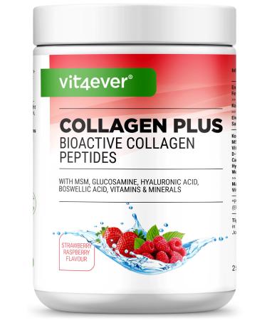 Collagen Plus - 500g Powder with MSM Glucosamine HCL Hyaluronic Acid Frankincense Extract - 100% Bioactive Collagen Hydrolysate Peptide - Collagen Type 1 2 & 3 - Raspberry Strawberry