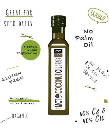 Cocofina Organic MCT Oil C8 C10 - 250ml - Keto & Bulletproof Coffee High Octane - Gluten Free, Palm Oil Free, GMO Free - Opaque Glass Bottle - Buy Online on GoSupps.com