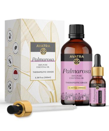 Avatra Palmarosa Essential Oil for Skin & Aromatherapy | Pure & Natural Essential Oil for Skin Nourishment | for Massage Therapeutic Grade & Diffuser- 3.38 Fl Oz Palmarosa 3.38 Fl Oz (Pack of 1)