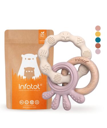 Infatot Teething Toys for Baby - MultiTexture Baby Teethers 0-6 Months Baby Essentials for Newborn - Baby Shower Gifts Baby Teething Toys Silicone Teethers for Babies 6 Months - Cream & Coral
