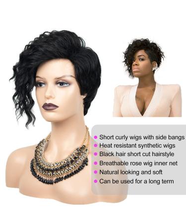 SEVENCOLORS Short Curly Wigs for Black Women - Natural Wavy Black Wig with Bangs - Afro Short Synthetic Hair - Buy Online on GoSupps.com