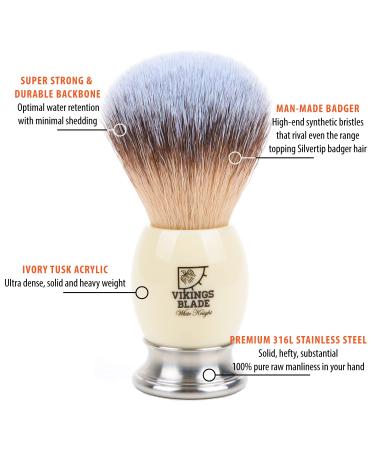 Luxury Shaving Brush for Men by VIKINGS BLADE  Ultra Heavy Acrylic & 316L Steel Handle  Super Strong Knot Backbone  Minimal Shedding  Fast Lather  Extremely Smooth & Plush on Skin (White Knight) 2.white Knight - Buy Online on GoSupps.com