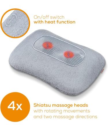 Beurer MG 153 Neck & MG 145 Massage Cushions - Shiatsu Massager with Heat Function 4 Heads Gray - Relaxing Back & Neck Relief - Buy Online on GoSupps.com