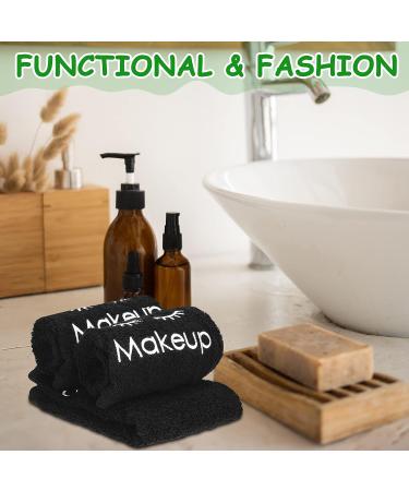 Cute Style 12pc Black Cotton Makeup Towels 13x13 Inches - Reusable Facial Cleansing Wash Cloths for Women - Absorbent Makeup Remover Towels - Buy Online on GoSupps.com