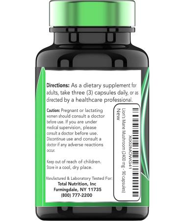 TNVitamins Lion's Mane Mushroom Supplement 2400mg - 90 Capsules | Nootropic Brain Support & Booster | Focus, Memory, Energy & Immunity - Buy Online on GoSupps.com