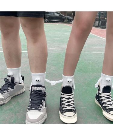 Hatleues Magnetic Holding Hands Couple Socks - White Mid-Tube Matching Socks for Men and Women - Buy Online on GoSupps.com