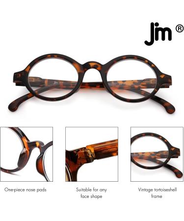 JM Set of 4 Round Reading Glasses - Spring Hinge Readers for Men & Women - 2 Pack Black & 2 Pack Tortoise - 2.5x Magnification - Buy Online on GoSupps.com