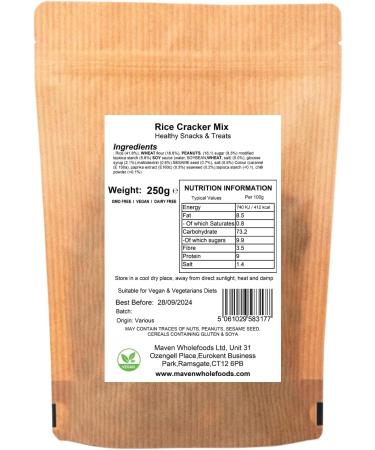 Maven Wholefoods Japanese Rice Cracker Mix 250g | GMO Free | Vegan | Crispy & Toasted | Snacking | Dairy Free | Ready to Eat | A Mix of Peanut Crackers & Rice Crackers (250g) Peanut 250g - Buy Online on GoSupps.com