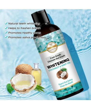 Coconut Pulling Oil with Tongue Scraper (237ml) | Alcohol-Free Mouthwash for Bad Breath Healthy Gums & Teeth Whitening | 1PC - Buy Online on GoSupps.com