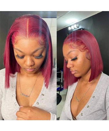 AliPearl 99J Short Bob Wig | 4x4 Lace Front Burgundy Human Hair for Black Women - 10 Inch Glueless Pre-Plucked - Buy Online on GoSupps.com