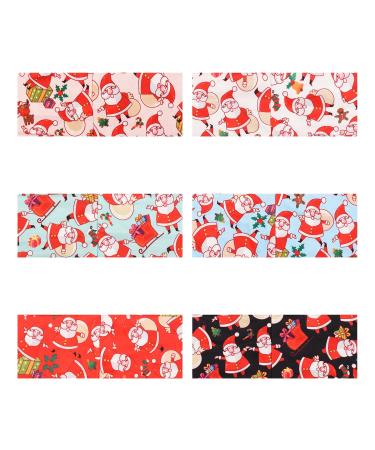 NAUZE 6 Pieces Christmas Stretchy Headband Elastic Santa Printed Hair Band Fashion Head Scarf for Women Girl Christmas Turban Hairband