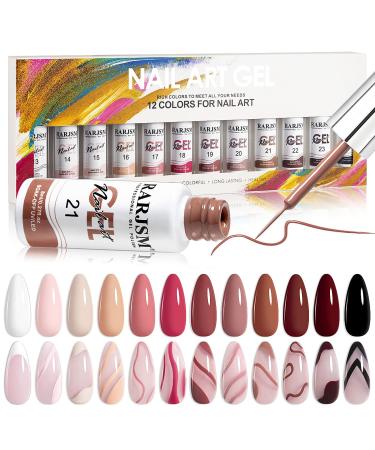 RARJSM Nail Art Gel Liner Painting Polish Set 12 Colors Autumn Winter Brown Wine Red Collection,Painted Gel Nail Polishes Soak Off Curing Requires Salon DIY Manicure Nail Art Design Line Art Gel Nude Color Set - Buy Online on GoSupps.com