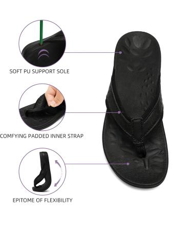 MEGNYA Women Orthopedic Sandals with Arch Support - Plantar Fasciitis Flip Flops for Flat Feet - Comfortable Cushioned Foam Slipper for Outdoor Beach - Size 8, Black - Buy Online on GoSupps.com
