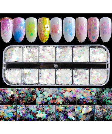 Iridescent Mermaid Flakes Nail Glitter CHANGAR Holographic Nail Sequins Colorful Flakes Nail Art Sticker Decals Decoration for Face Body Eyes