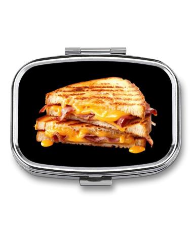 Grilled Cheese Sandwich Square Pill Box 2 Compartment Medicine Pill Case Portable Pocket Pillbox Organizer for Vitamins Medication