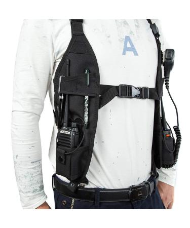 LUITON Radio Shoulder Harness Holster Chest Holder Universal Vest Rig for Police Firefighter Two Way Radio Search Rescue Essentials BLACK-1P