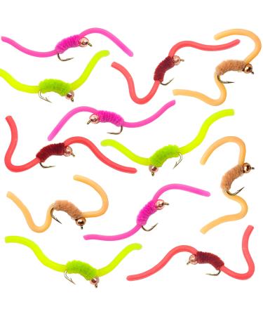 The Fly Crate Improved San Juan Squirmy Wormy Trout Worm Fly Assortment 12 Pack Size #12