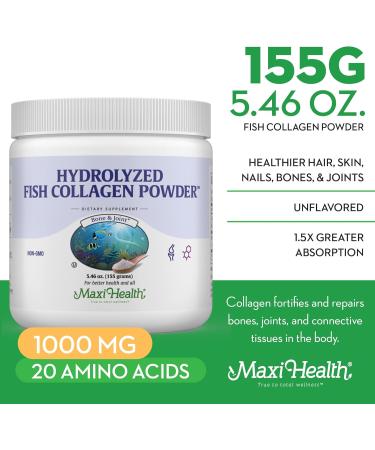 Maxi Health Collagen Peptides Powder Type I Unflavored Marine Powder Collagen for Women & Men - Wild-Caught Protein Supplement for Joints Skin Hair & NailNails (5.46 oz) Unflavored Powder 5.46 Ounce (Pack of 1) - Buy Online on GoSupps.com