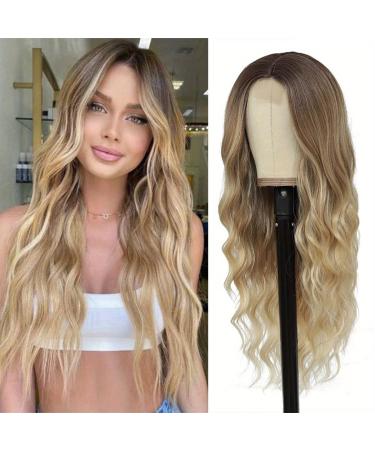 Mabufun Wigs for Women Middle Part Curly Synthetic Hair Natural Looking Heat Resistant Fiber for Daily Party Use (Ombre Blonde)