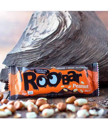 Roobar Peanut & Almond Chocolate Coated Bars - 100% Organic Vegan Gluten-Free High Protein Bundle (16x30g + 16x40g) - Buy Online on GoSupps.com