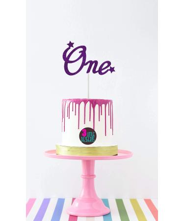 Number "ONE" Birthday Cake Toppers 300gsm Premium Glitter Card | RED | Purple | Bright Pink | Baby Pink | 1 Cake Topper 1st First Anniversary Bling Approx 6.1 x 3.6 Inches (Purple)