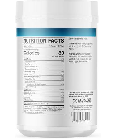 Axe & Sledge Pure Hydrolyzed Collagen Powder Gluten Free Keto and Paleo Friendly Grass Fed Unflavored Non GMO 1.46 Lbs - Buy Online on GoSupps.com