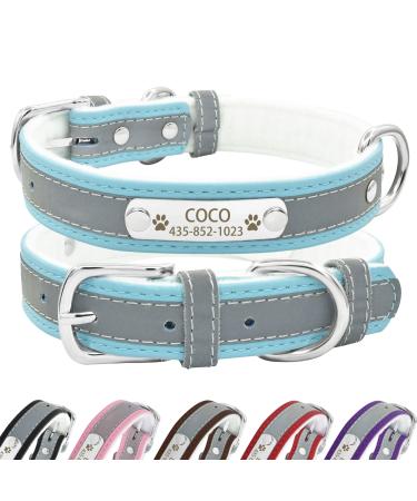 Senristar personalized reflective leather dog collar with warm food individual dog collar with name tape engraved for small medium and large dogs and cats XS (width 1.5 cm neck circumference 19-25 cm) blue