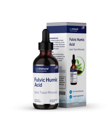 Fulvic Humic Acid Ionic Trace Minerals with Electrolytes Liquid Supplement. Plant Derived Water Extracted Mineral Drops, 75+ Trace Minerals for Energy Boost and Hydration. Up to 8 months supply. 2oz.