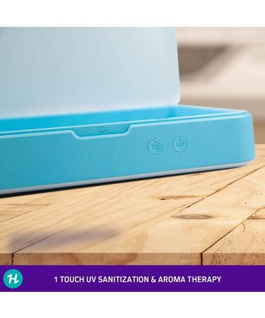 FirstHealth LED UV Phone Sanitizer - 360 UV-C Sanitizing in 5 Minutes - Kills up to 99.9% of Pathogens - Fits Two Smartphones or One Tablet - Aromatherapy Diffuser - Safety Shutoff - Buy Online on GoSupps.com