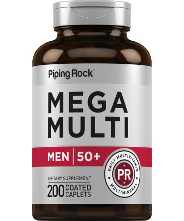 Piping Rock Multivitamin for Men Over 50+ | 200 Caplets | Mega 50 Plus Daily Multimineral | with Magnesium Calcium Zinc | Non-GMO Gluten Free Supplement