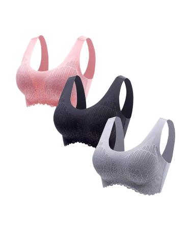 Sachen 3 Pack Bras for Women Plus Size Wire Free Underwear Basic Vest Sports Underwear Super Push Black L
