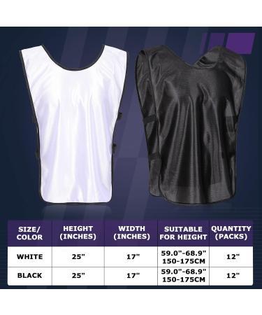 24 Pack Mercerized Fabric Scrimmage Soccer Pinnies Vests - Youth & Adult Sports Training Jerseys - Black/White - Buy Online on GoSupps.com