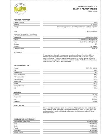 Biotiva Guarana Powder Organic - 250g Pure Guarana Powder - Energizer - Guaranteed Without additives - Made and Controlled in Germany (DE- KO-005) - 100% Vegan - Buy Online on GoSupps.com