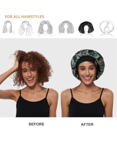 Silk Satin Hair Bonnet for Women - Olive Green Sleep Cap for Curly Hair | Adjustable Wide Band, Double Layer Design | Hat Hut - Buy Online on GoSupps.com