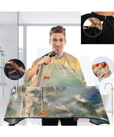 Visesunny Barber Cape - Seascape Boat Lighthouse Oil Painting | Anti-Static Water-Resistant Hair Cutting Salon Apron - Buy Online on GoSupps.com