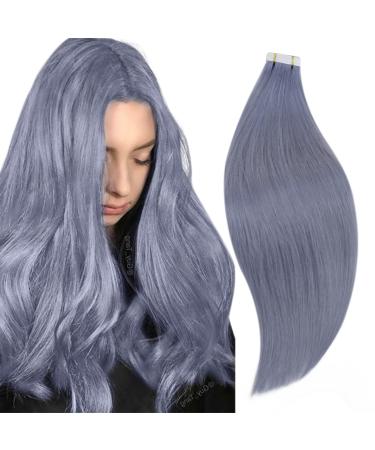 RUNATURE Tape in Hair Extensions Real Human Hair 12 Inch Color Light Blue Hair Extensions Tape in Remy Hair 10pcs 20g Invisible Skin Weft Tape in Extensions Straight 12 Inch Tape #LightBlue