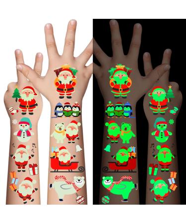 10 Sheets 120PCS Christmas luminous Temporary Tattoos for Kids Glow in The Dark Tattoos Santa Claus  Christmas tree  reindeer  socks  snowman  gift bag  face makeup tattoos stickers   holiday/party Supplies 10 Sheets 120...