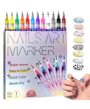Set of 12 nail art pens 3D nail art markers (new for 2026) nail art pens for gel nails.