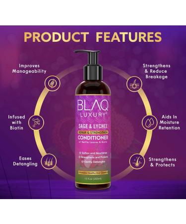 Blaq Luxury Sage & Lychee Conditioner - Nourishing Biotin Formula for Strong Healthy Hair - 12oz - International Shipping Available - Buy Online on GoSupps.com
